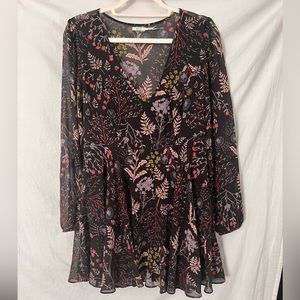 Kimchi Blue black floral long sleeve dress, Size 8